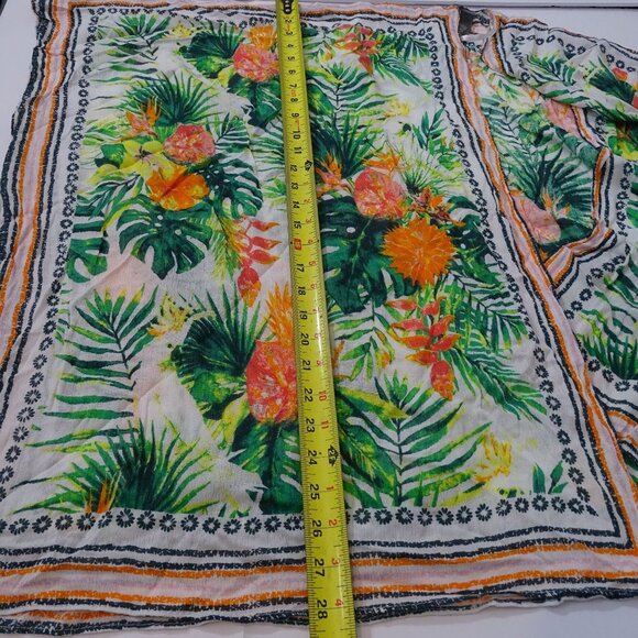 Vince Camuto Tropical Floral Kimono Open Green Orange Women One Size Tassel - Picture 8 of 10